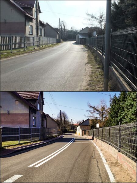Na zdjęciu widać porównanie ulicy Mroczka przed i po wykonaniu chodników